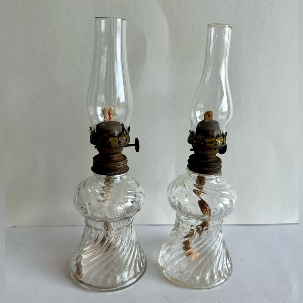 Swirl Glass Small Glass Oil Lamp Base Pair